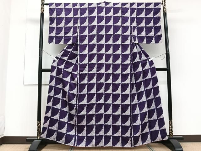 平和屋着物□上質な小紋 絞り 幾何学文 紗綾形地紋 正絹 逸品