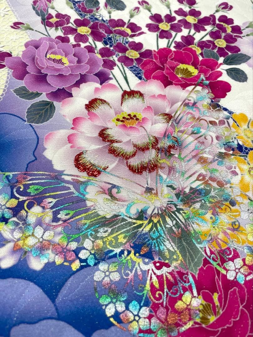 振袖 仮絵羽 舞台衣装 銀通し 刺繍 正絹 未仕立て品 八掛付き MOK908 