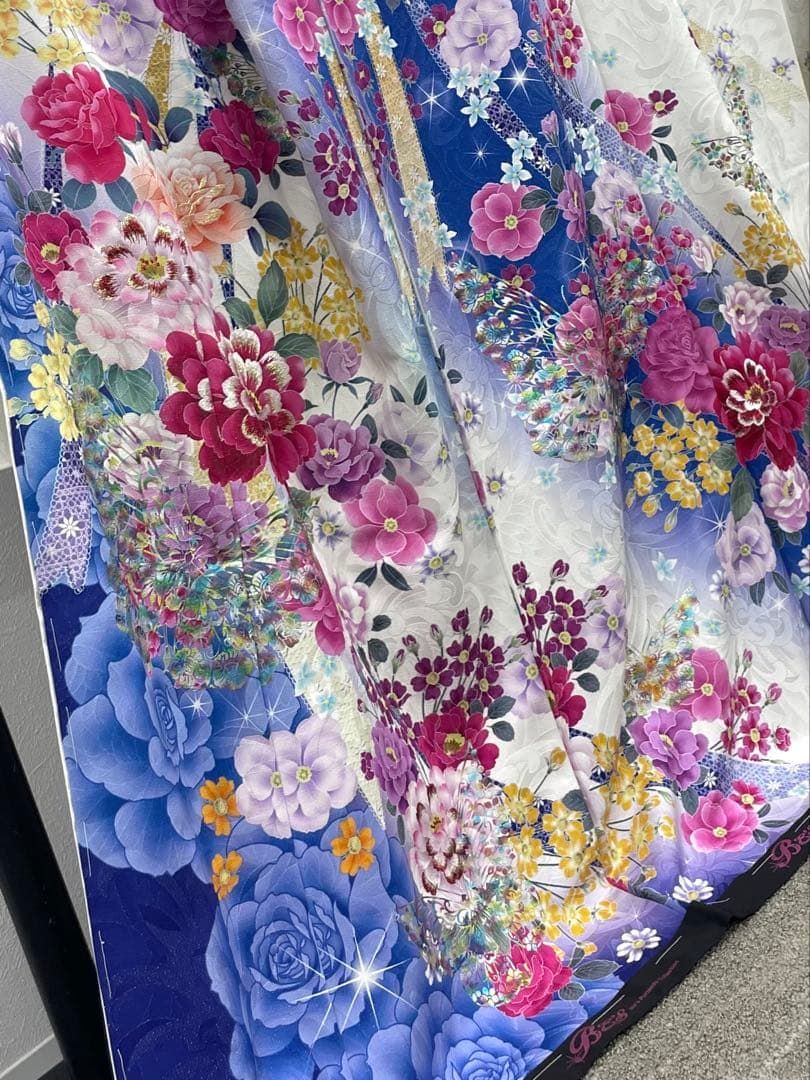 振袖 仮絵羽 舞台衣装 銀通し 刺繍 正絹 未仕立て品 八掛付き MOK908 
