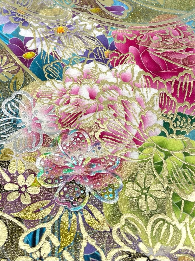 振袖 仮絵羽 舞台衣装 京友禅 金彩 正絹 未仕立て品 八掛付き MOK909