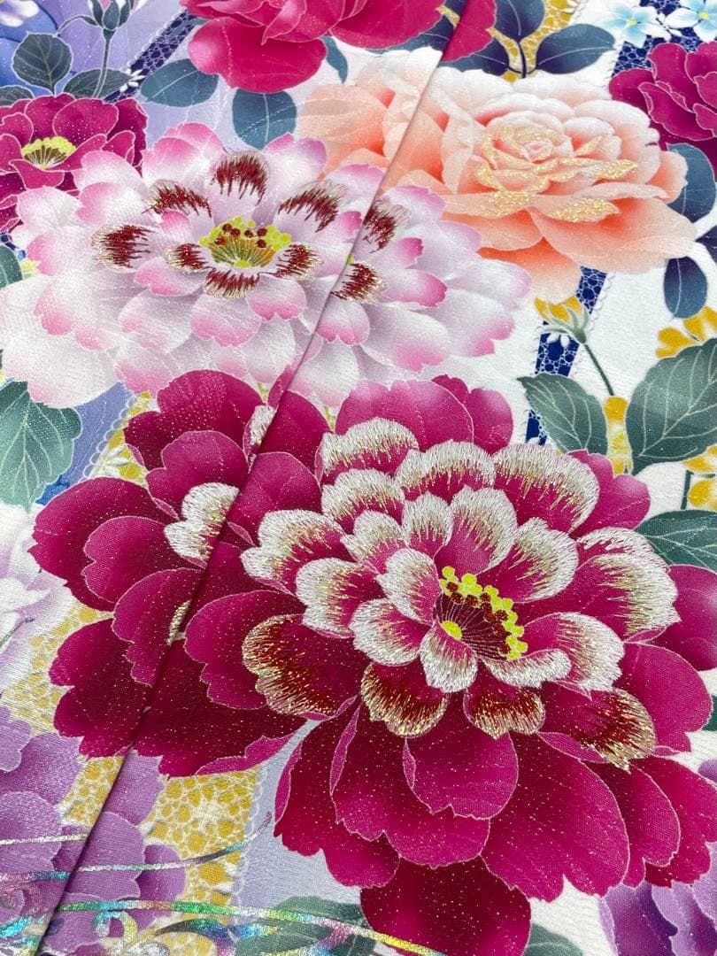 振袖 仮絵羽 舞台衣装 銀通し 刺繍 正絹 未仕立て品 八掛付き MOK908 