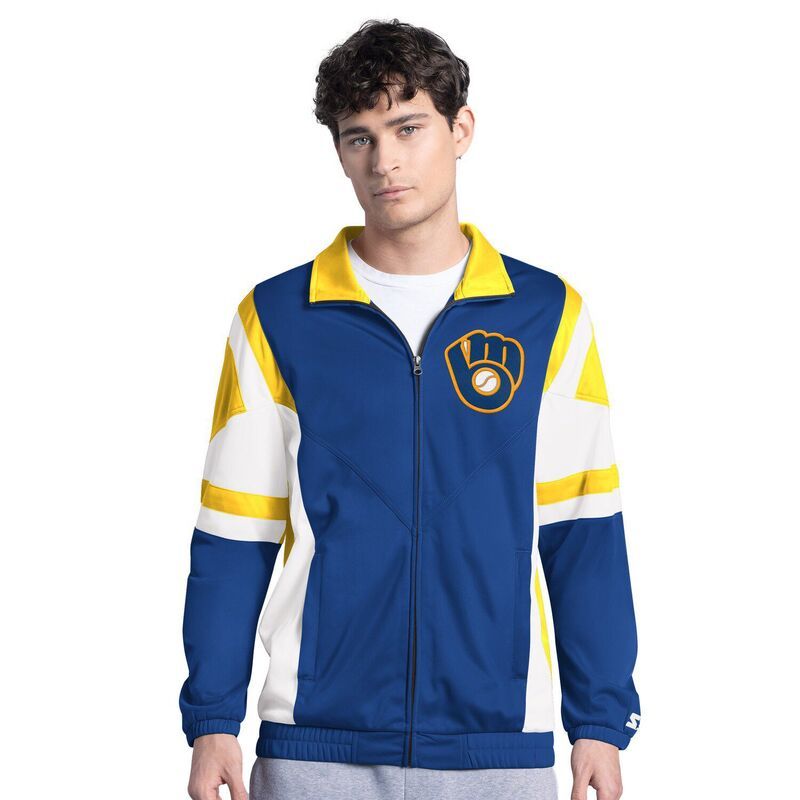 スターター メンズ アウター ジャケット・ブルゾン MenstarteroyalGold Milwaukee Brewers Contender Tricot FullZip Track Jacket Brw Blue ブルー