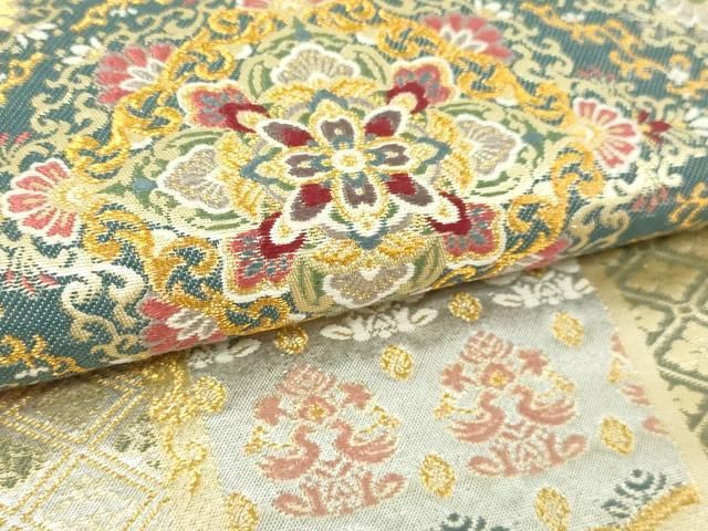 平和屋本店▽六通柄袋帯 華縮錦 正倉院花文 本金箔 正絹 逸品