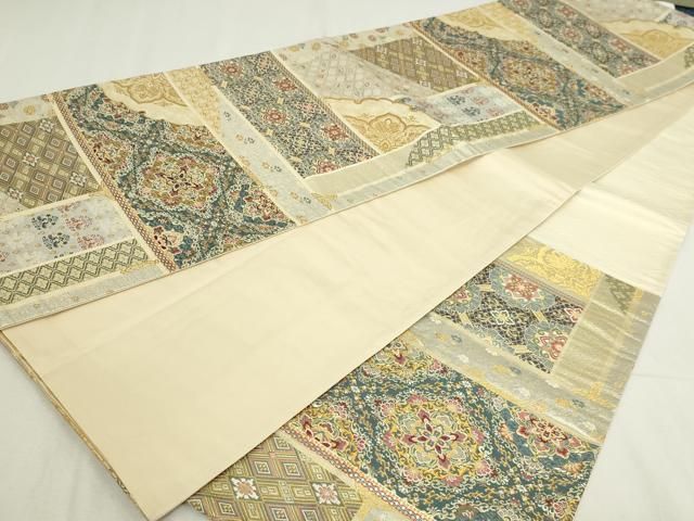 平和屋本店▽六通柄袋帯 華縮錦 正倉院花文 本金箔 正絹 逸品