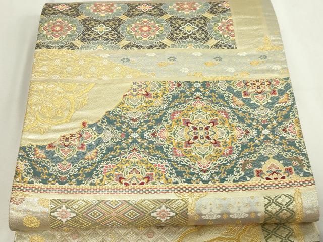 平和屋本店▽六通柄袋帯 華縮錦 正倉院花文 本金箔 正絹 逸品