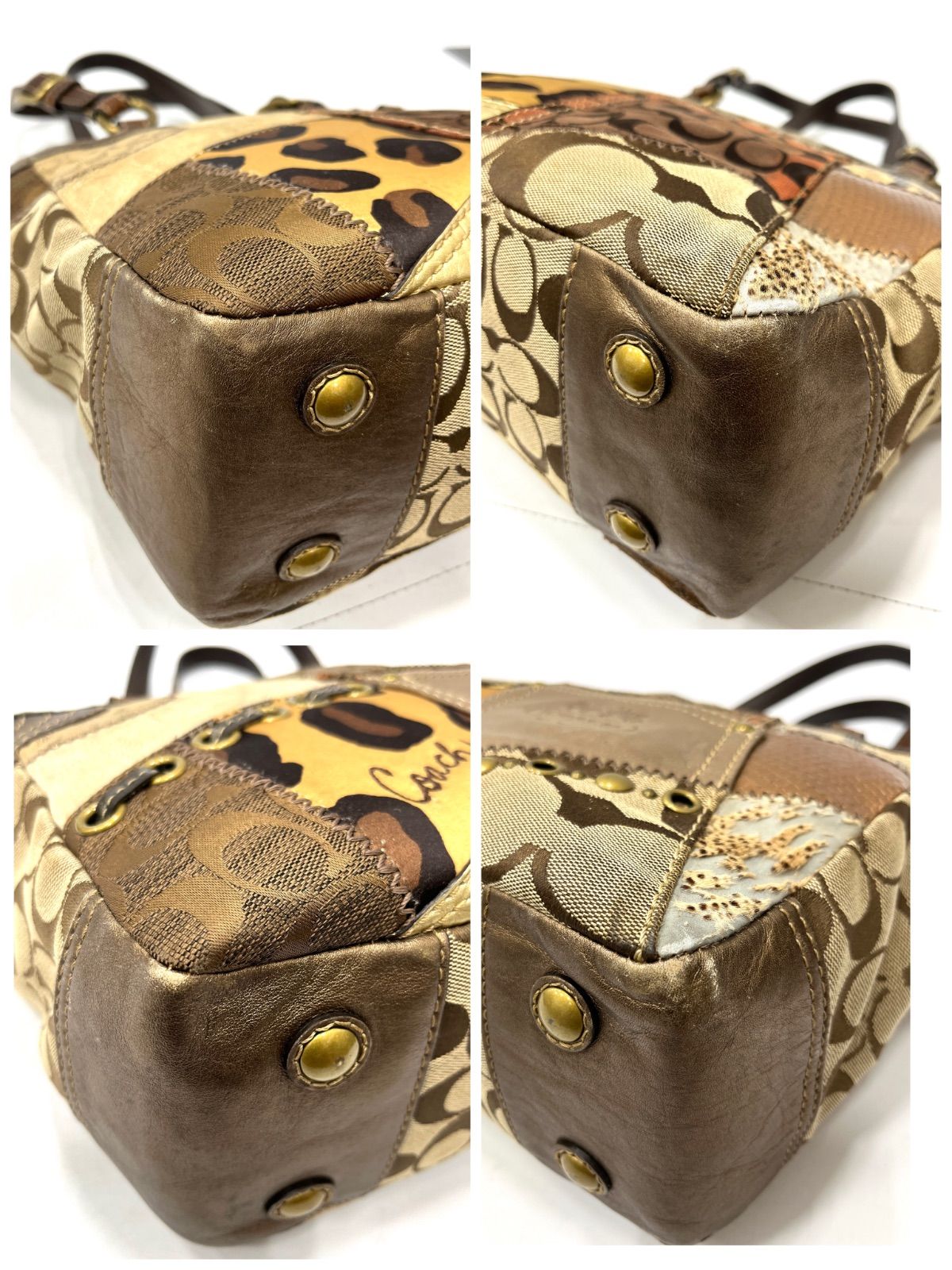COACH コーチ トートバッグ パッチワーク 豹柄 キャンバスレザー 12902