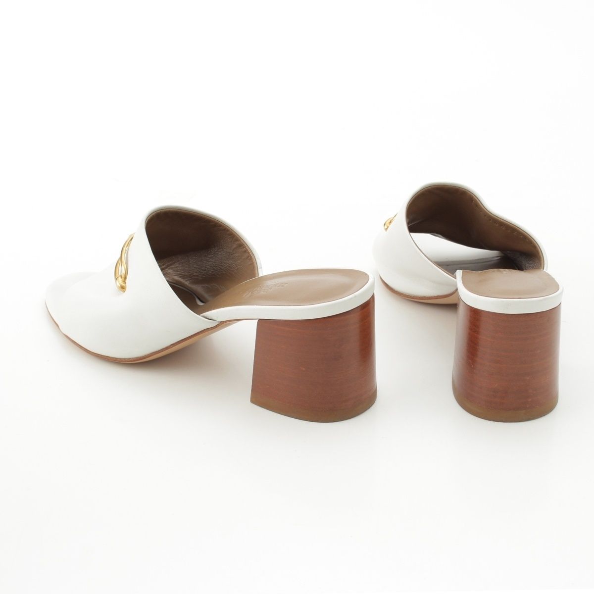 エルメス レザー カミラ オープントゥ サンダル シューズ ホワイト 38