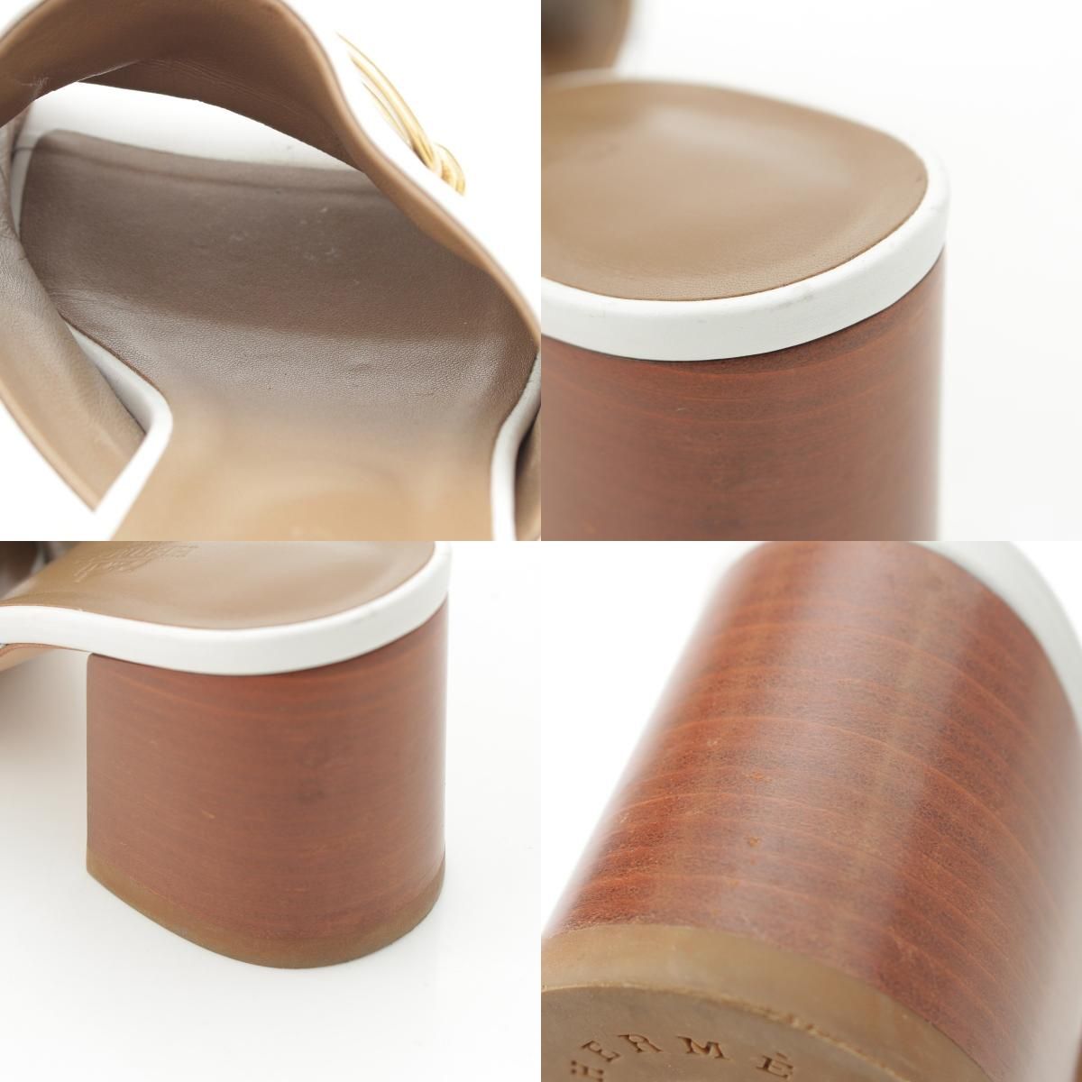 エルメス レザー カミラ オープントゥ サンダル シューズ ホワイト 38