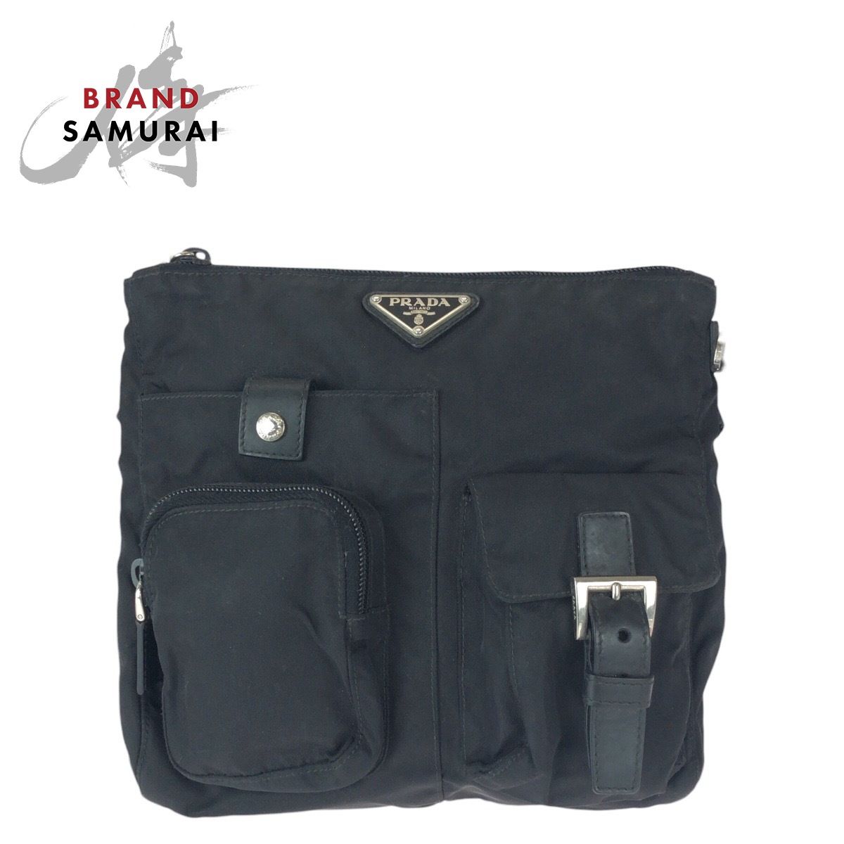 美品 PRADA プラダ テスート 三角ロゴプレート ブラック 黒 シルバー