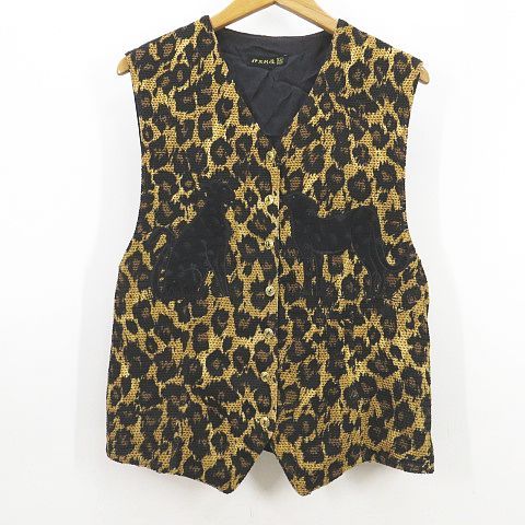 イタリヤ 伊太利屋 ベスト 11 黒系 ブラック アニマル柄 ヒョウ柄 刺繍