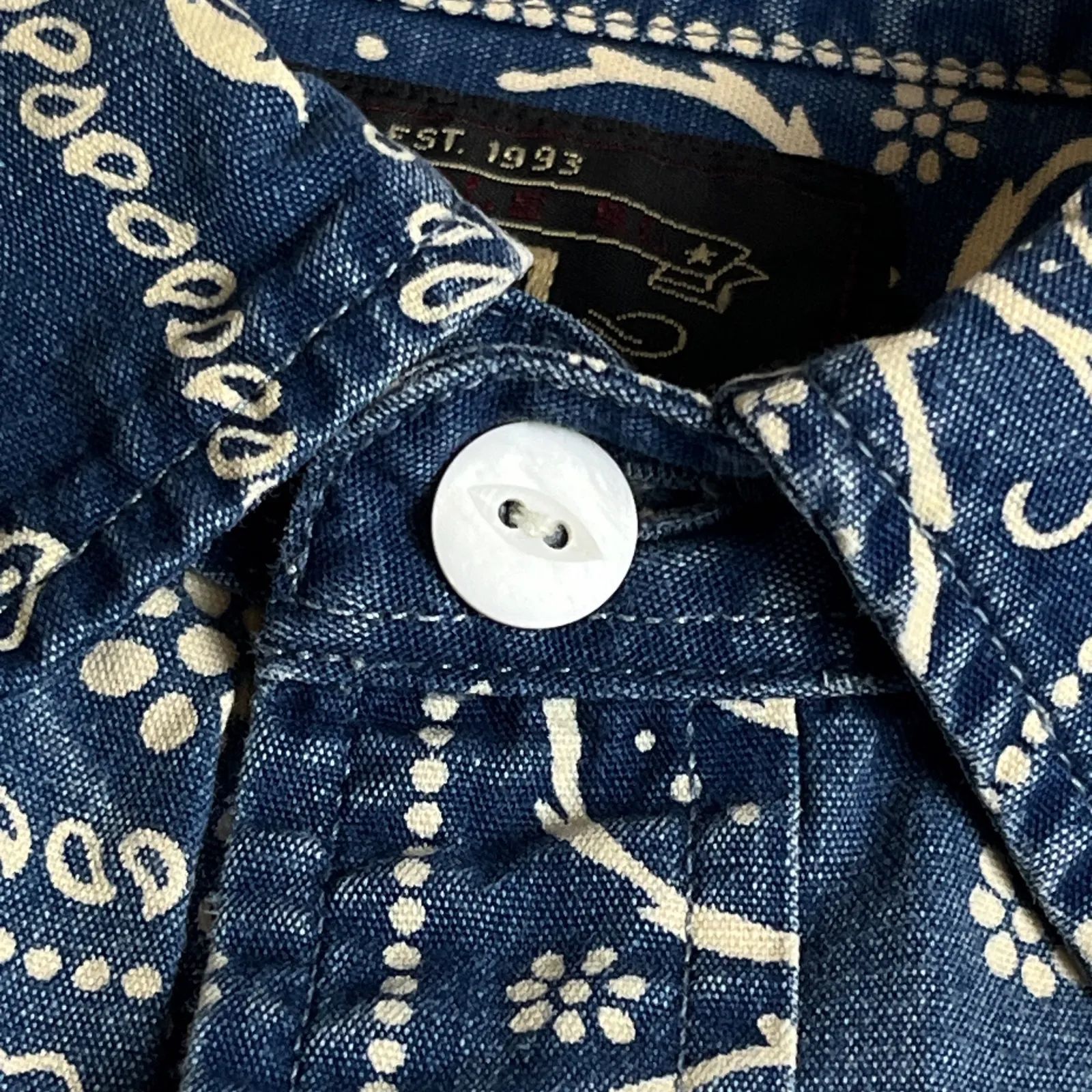 美品】RRL インディゴ バンダナパターン シャツ XS 猫目ボタン ダブル