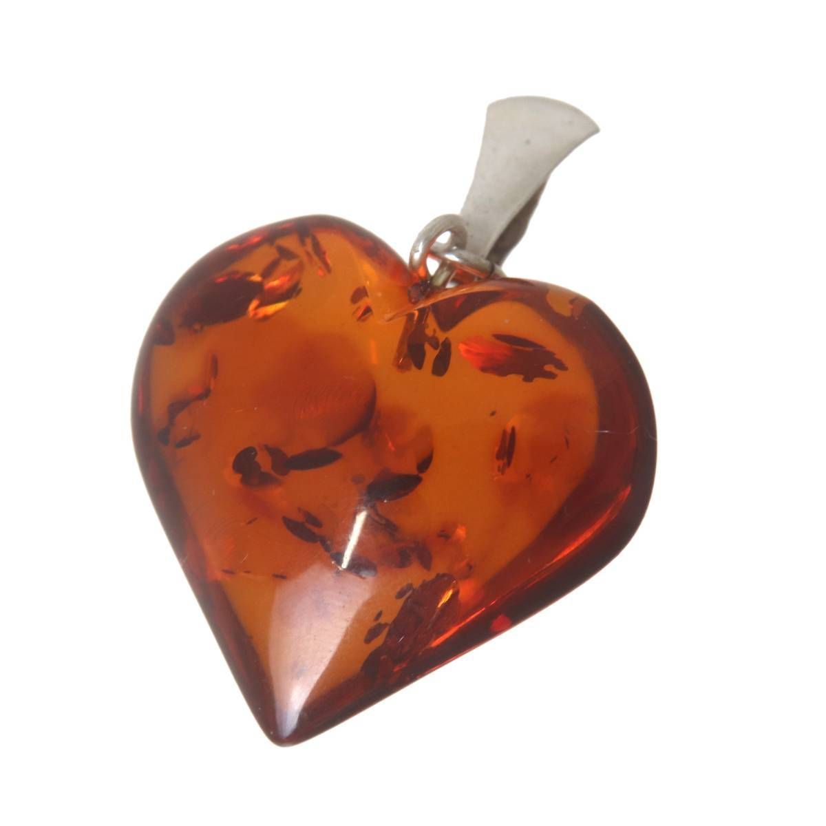 ハート型 琥珀 ペンダントトップ 琥珀(コパル)×Sv925 全長40mm