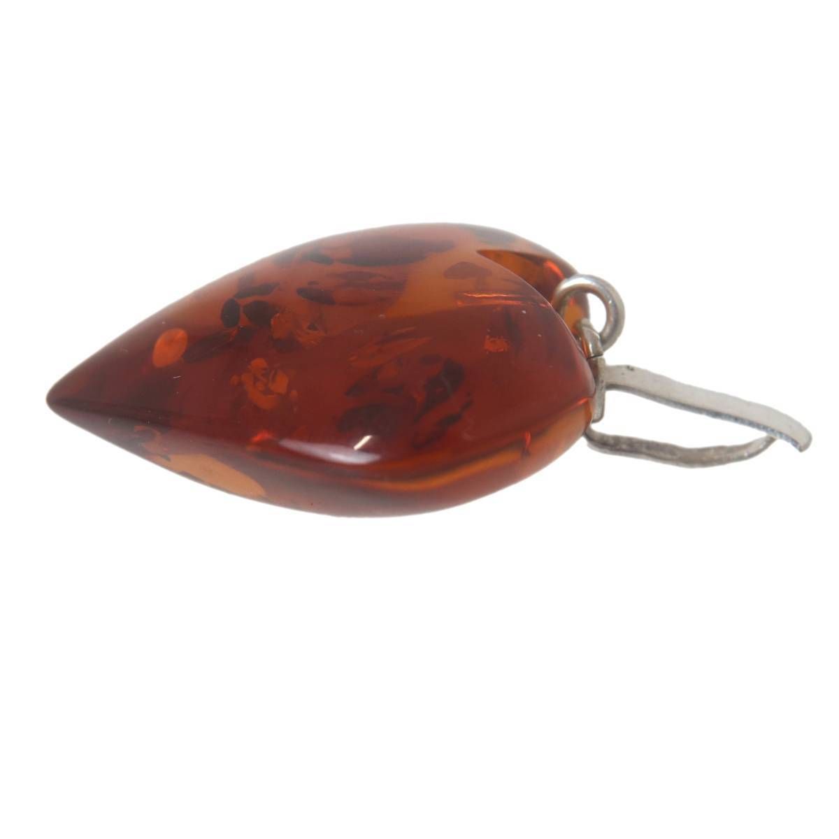 ハート型 琥珀 ペンダントトップ 琥珀(コパル)×Sv925 全長40mm