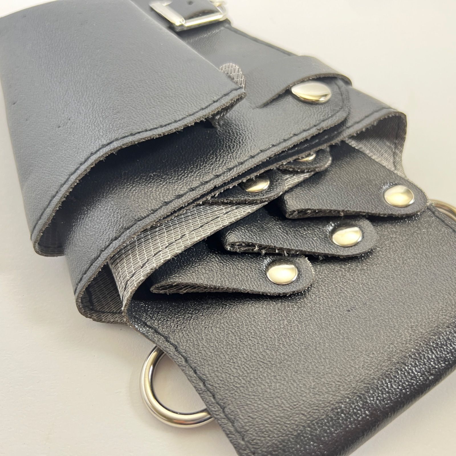 訳有】A85 シザー入れ5丁 シザーケース ブラック シンプルタイプ