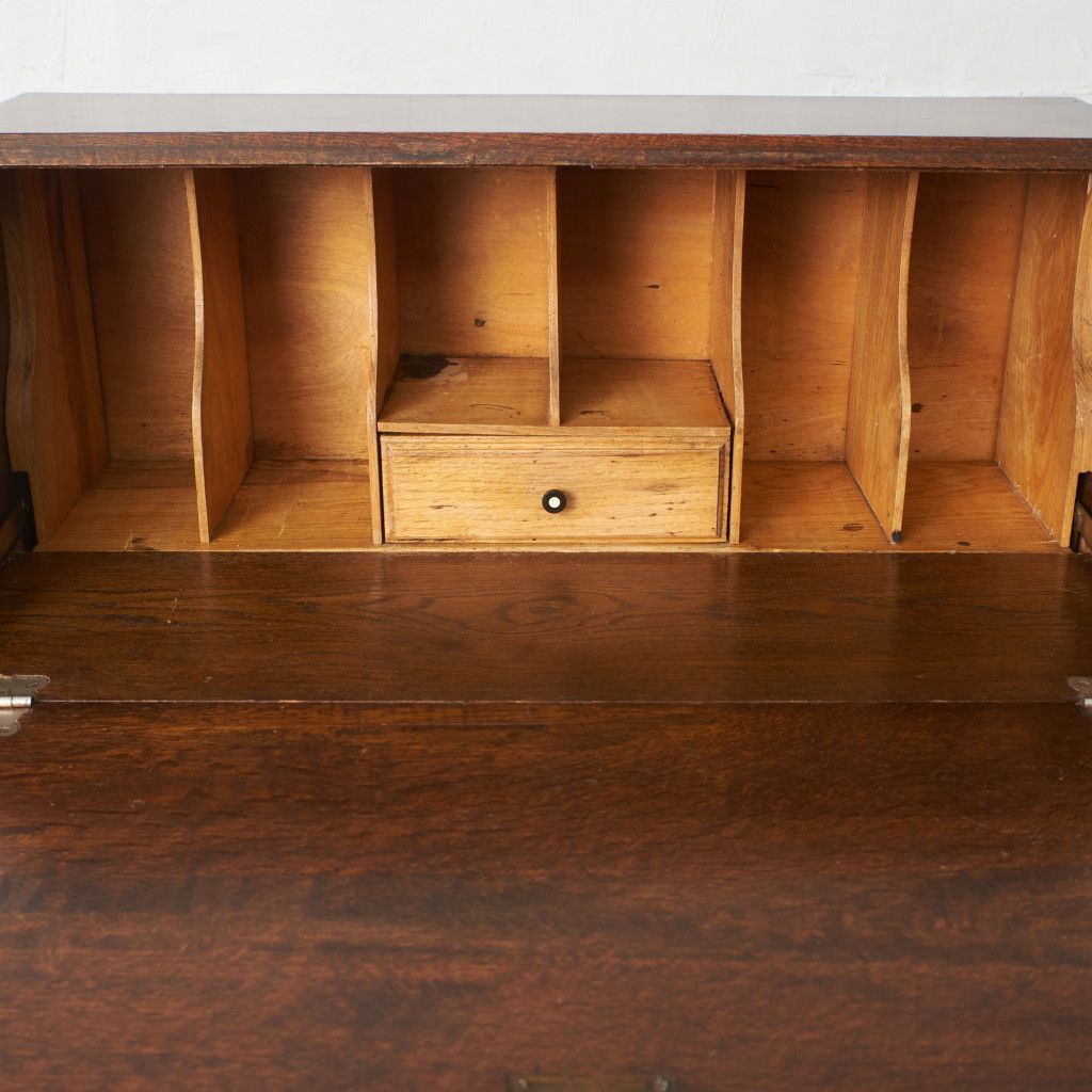 英国 アンティーク ライティング ビューロー 木彫刻 オーク 無垢材