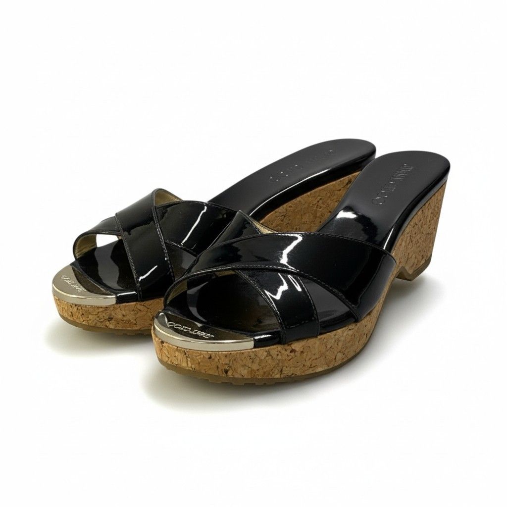 1b23 JIMMY CHOO ジミーチュウ エナメル クロスストラップ サンダル