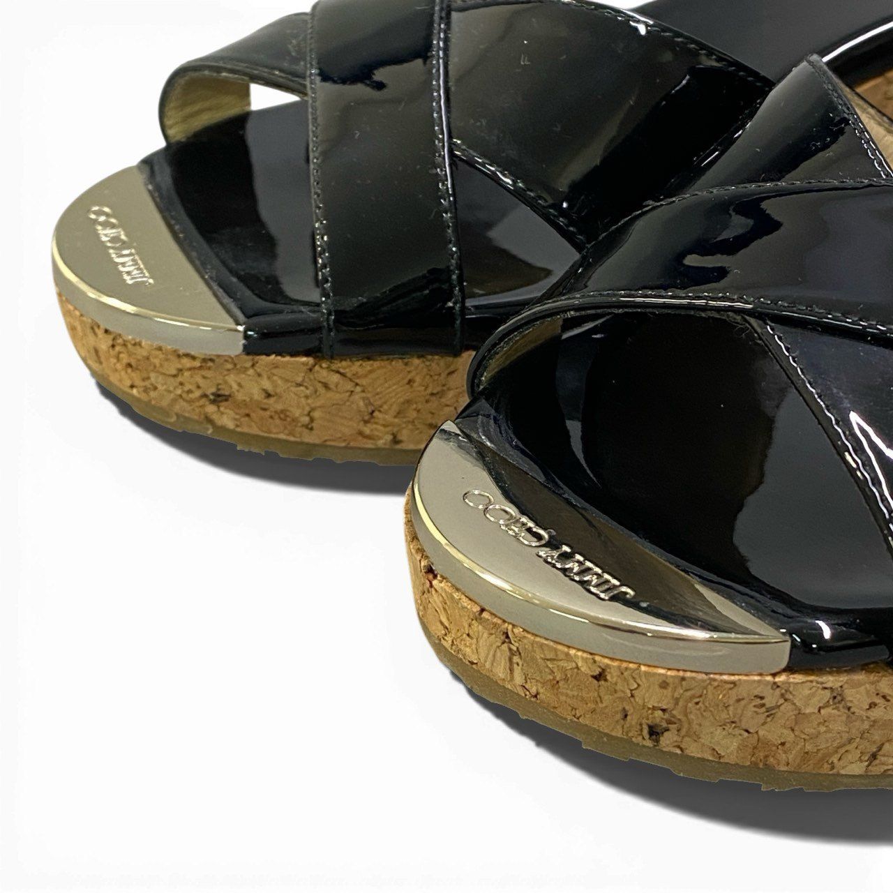 1b23 JIMMY CHOO ジミーチュウ エナメル クロスストラップ サンダル
