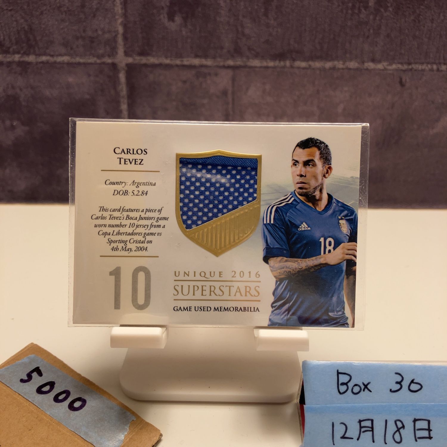 2016 Futera Unique Carlos Tevez 18/59 Boca Juniors Game Used