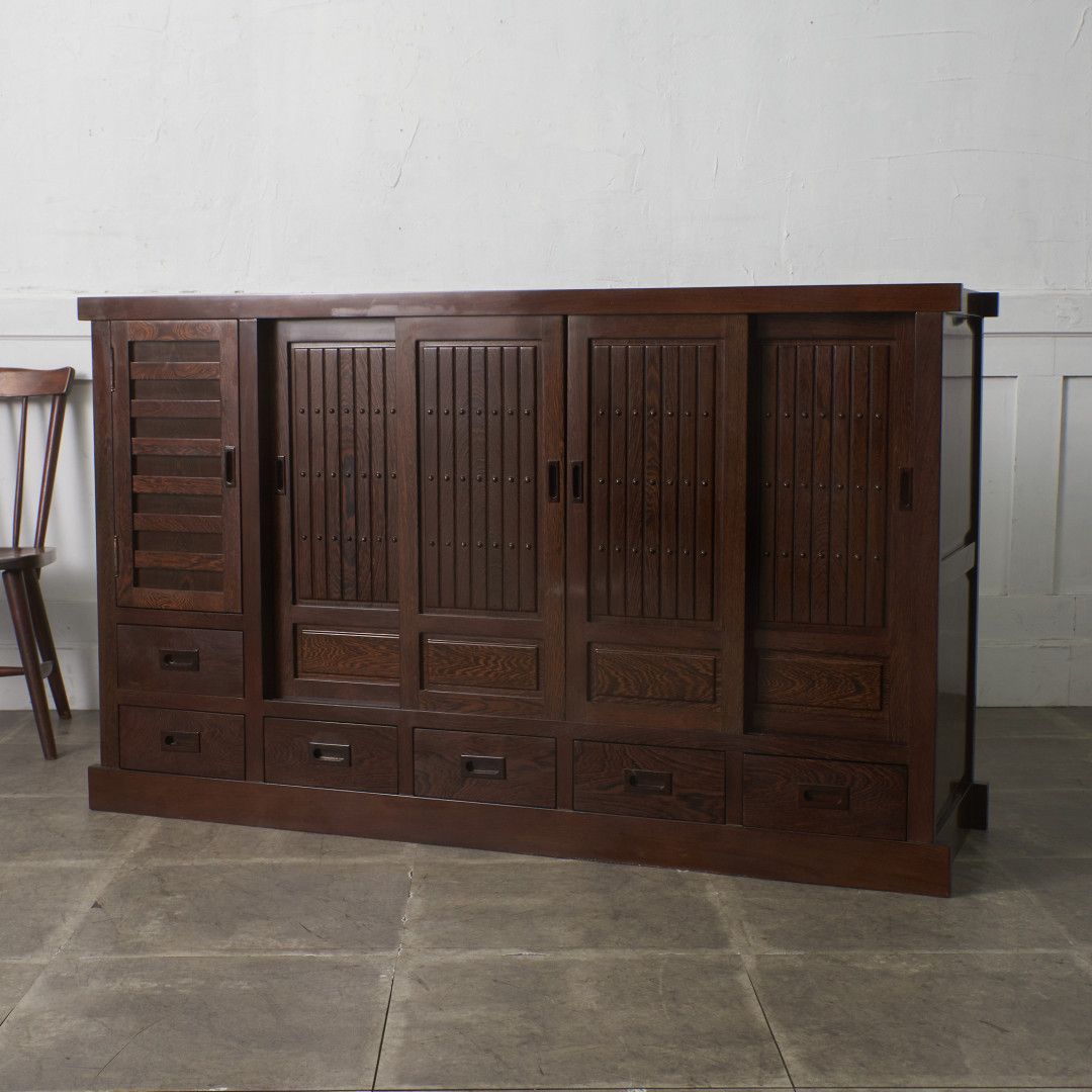 鉄刀木 タガヤサン 水屋箪笥 サイドボード 茶箪笥 引き戸 食器棚
