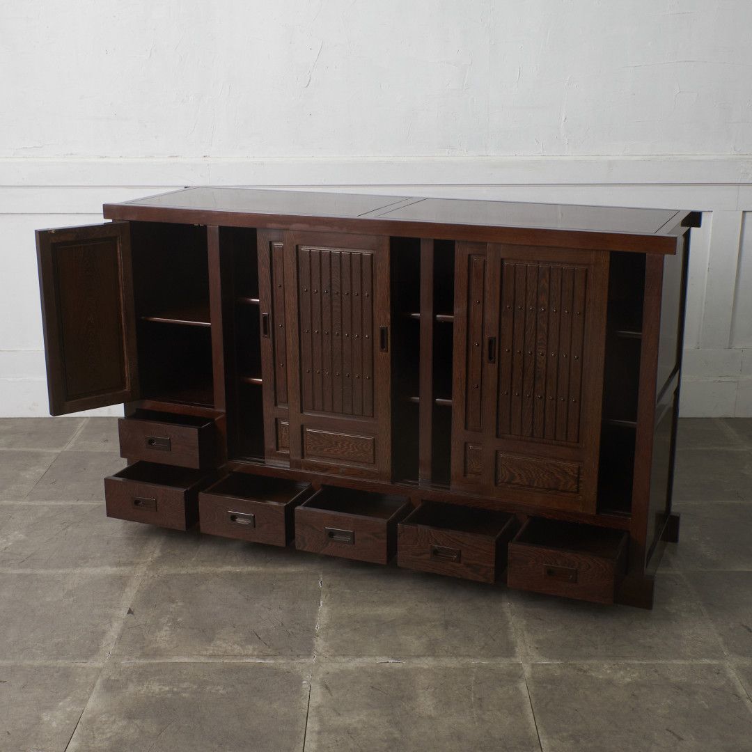 鉄刀木 タガヤサン 水屋箪笥 サイドボード 茶箪笥 引き戸 食器棚