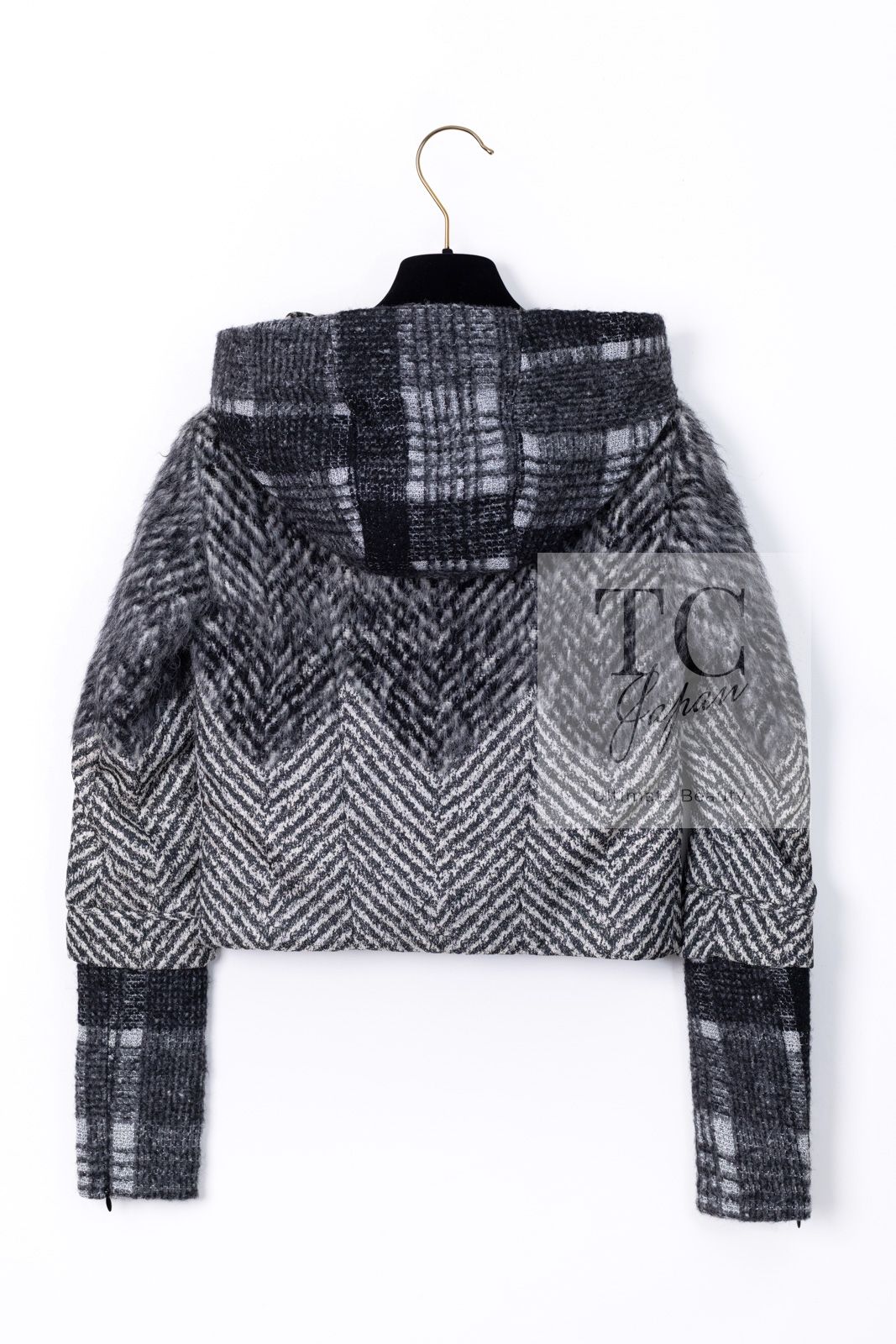 シャネル ジャケット CHANEL グレー ブラック ヘリンボーン チェック