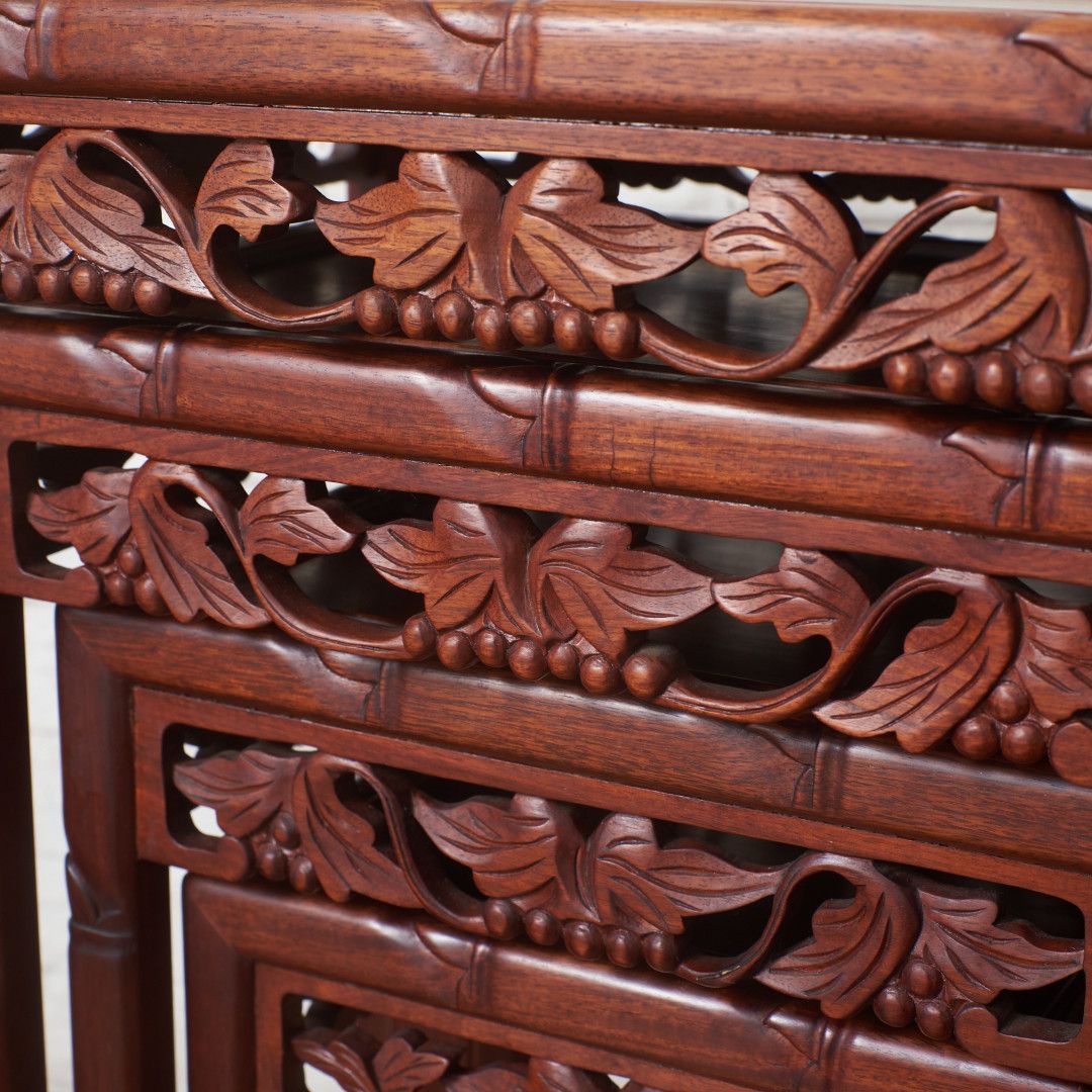 唐木家具 花梨 4連 ネストテーブル 花台 飾り台 カリン 無垢材 飾台