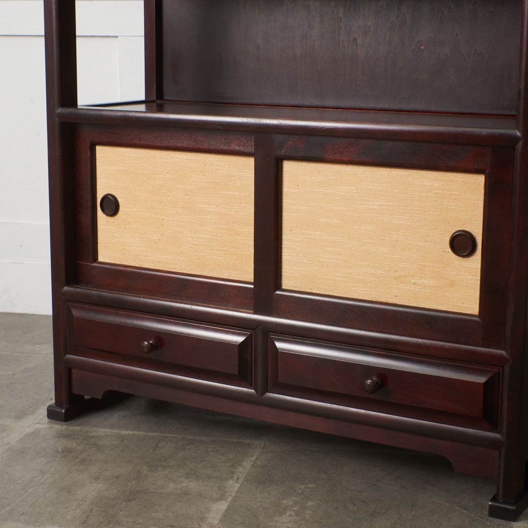 九州民芸家具 くず布張 飾り棚 茶棚 茶箪笥 樺 和家具 天然木 飾棚