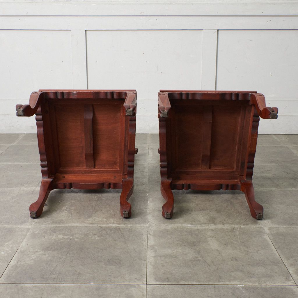 2脚セット 螺鈿細工 花梨 ダイニングチェア 中国美術 椅子 透かし彫り