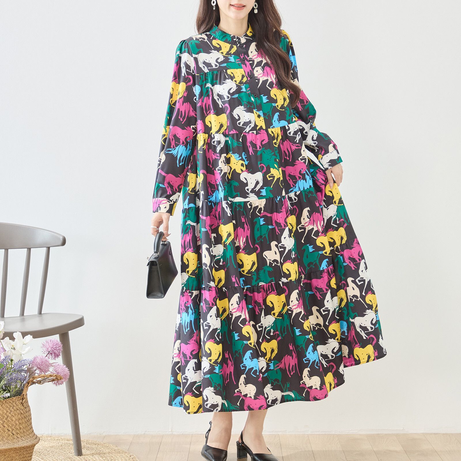 ☆再入荷☆NEW Spring☆【TRUBE】カラフル ホース プリント ティアード