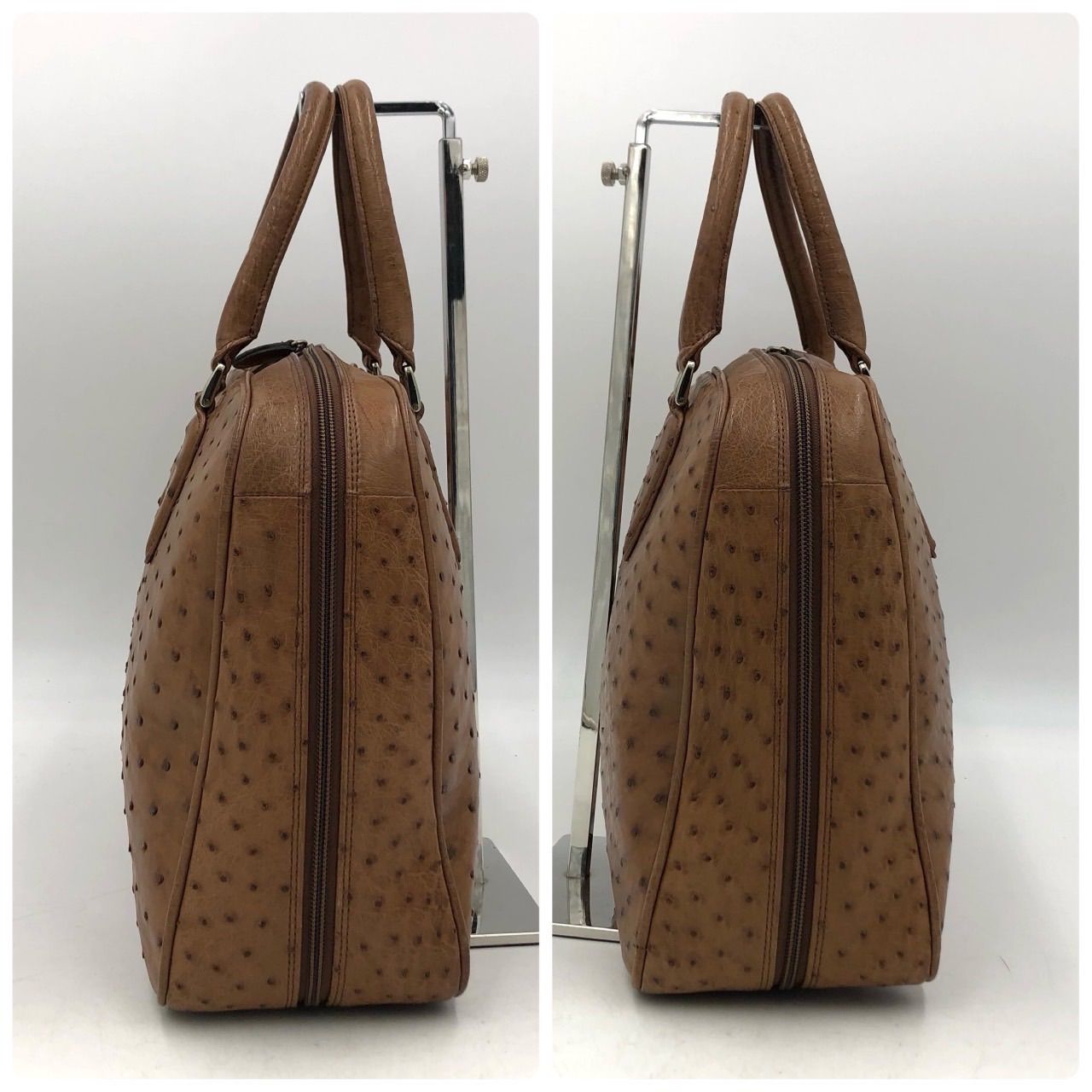 JRA認定 オーストリッチ ハンドバッグ エキゾチックレザー ブラウン 茶