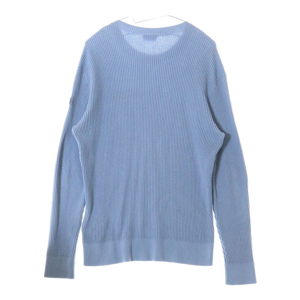 MONCLER (モンクレール) 23SS ロゴプリント クルーネック ワッフル ロングスリーブ 長袖ニット セーター ライトブルー I20919C00007 M1367