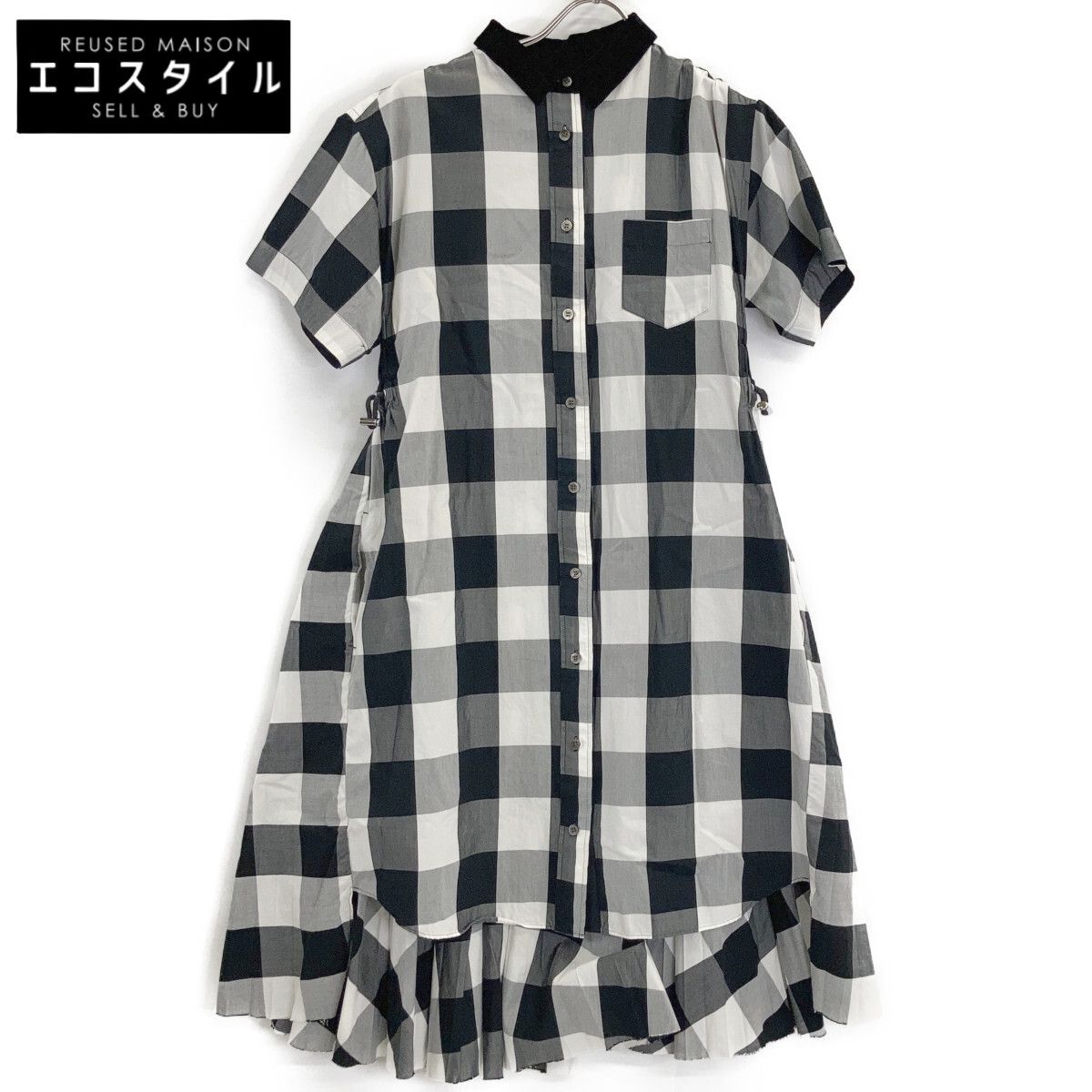 sacai サカイ 18AW 18-03984 ｸﾞﾚｰ ﾁｪｯｸ 半袖 ﾜﾝﾋﾟｰｽ 3 - メルカリ