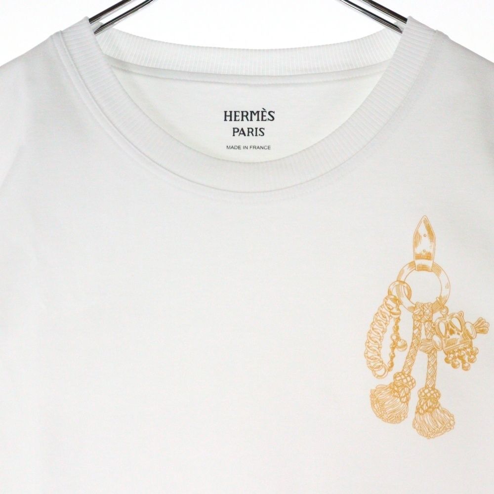 HERMES エルメス カルトゥッシュ 馬具 チェーンプリント クルーネック 半袖Tシャツ カットソー ホワイト レディース 5H4632DC HERMES (エルメス) カルトゥッシュ 馬具 チェーンプリント クルー
