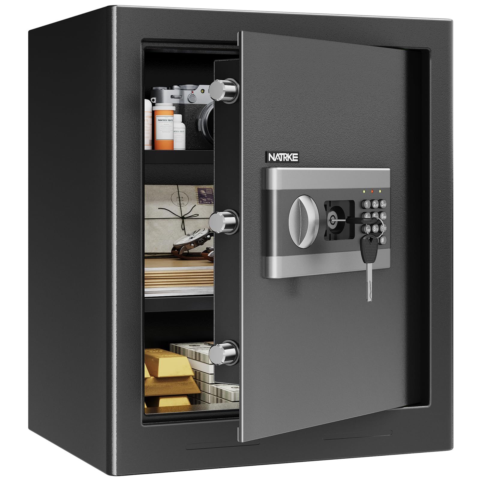 迅速に発送】NATRKE 金庫 家庭用金庫 暗証番号 テンキー式 電子 防犯