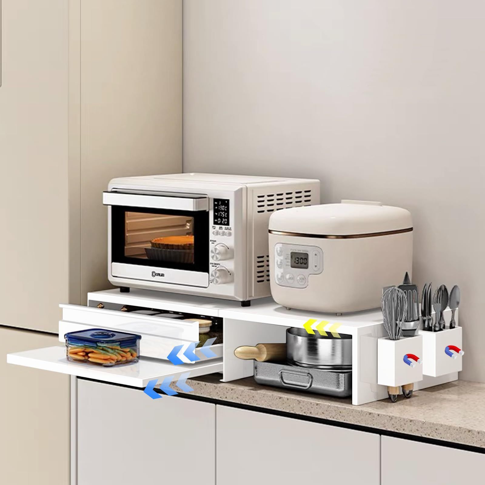 レンジ下スライドテーブル 大容量 レンジ下収納 約W46.6-92×D38×H16