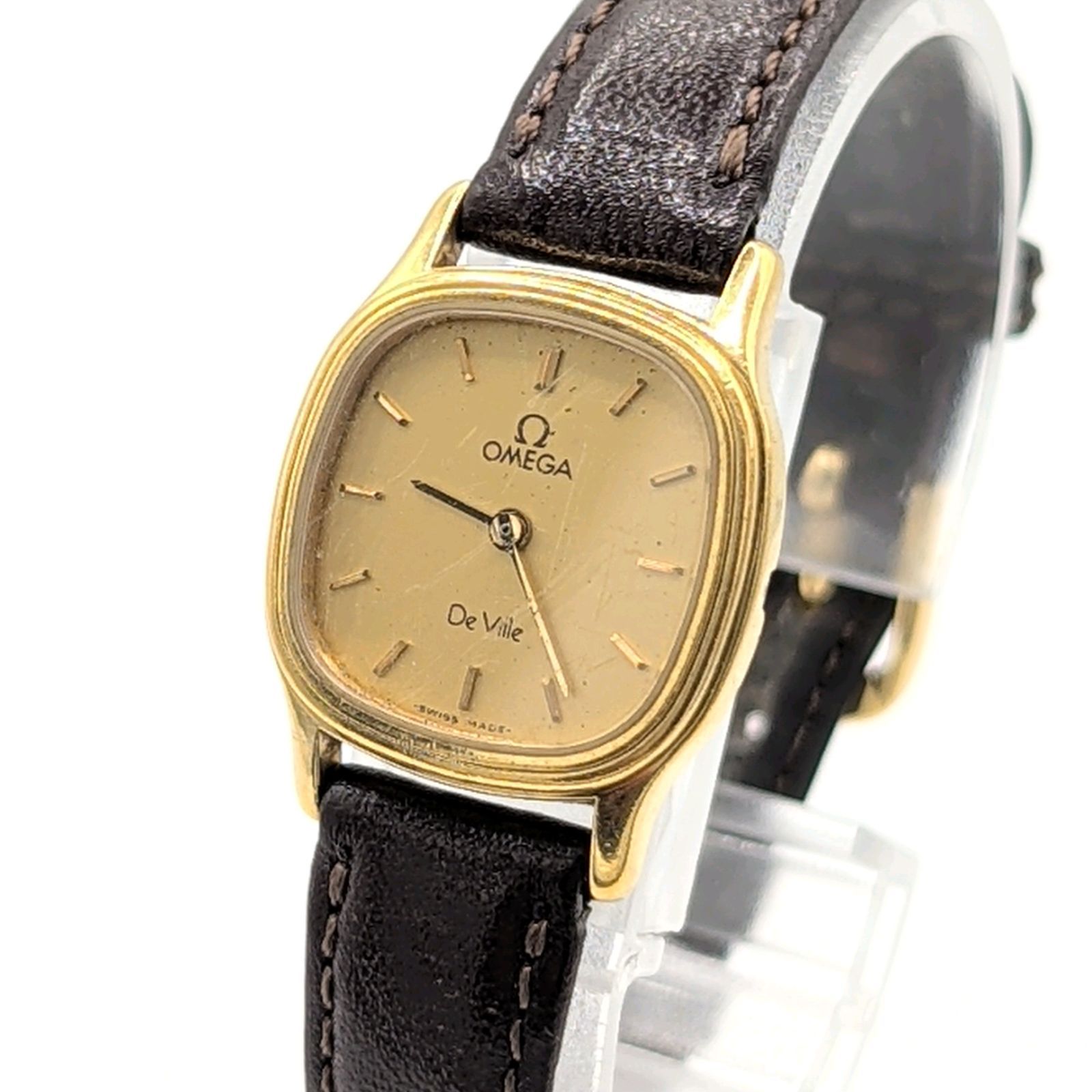 OMEGA DE VILLE Watch Quartz Ladies Round Gold Gold dial Push Crown