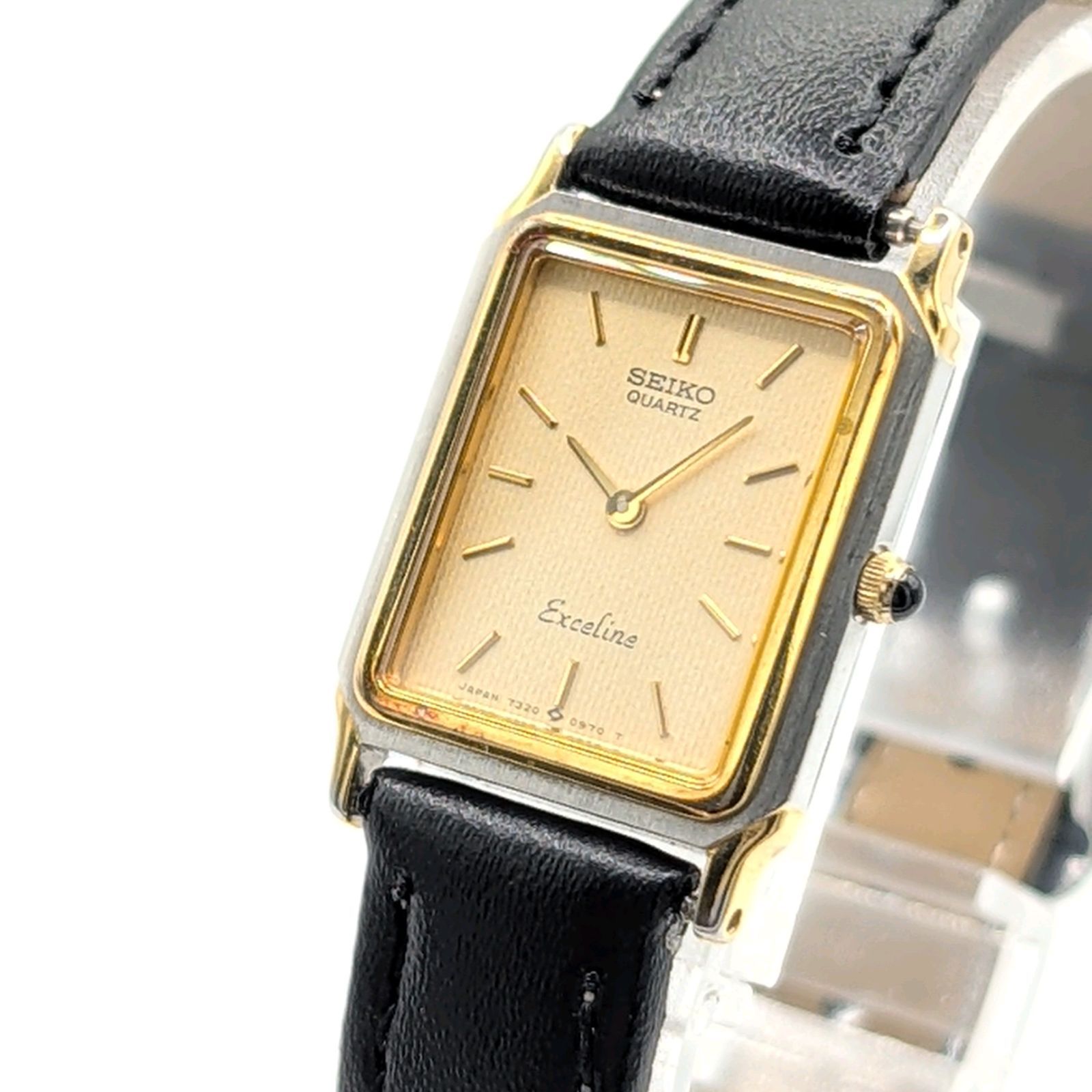 SEIKO Exceline 7320-6020 Watch Quartz Ladies Gold Square Face Date