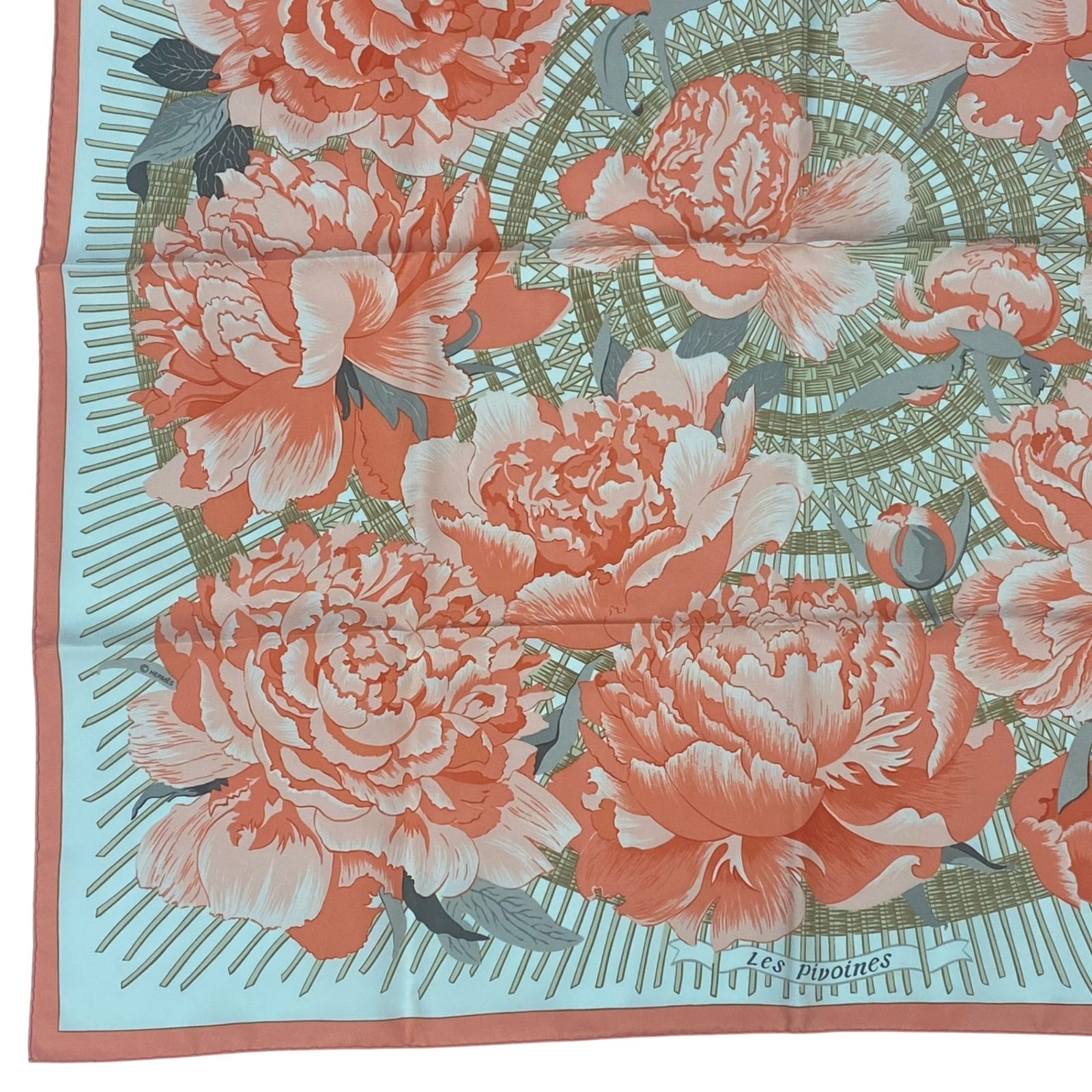 新品同様 HERMES エルメス シルク カレ90 Les Pivoines 芍薬 花柄