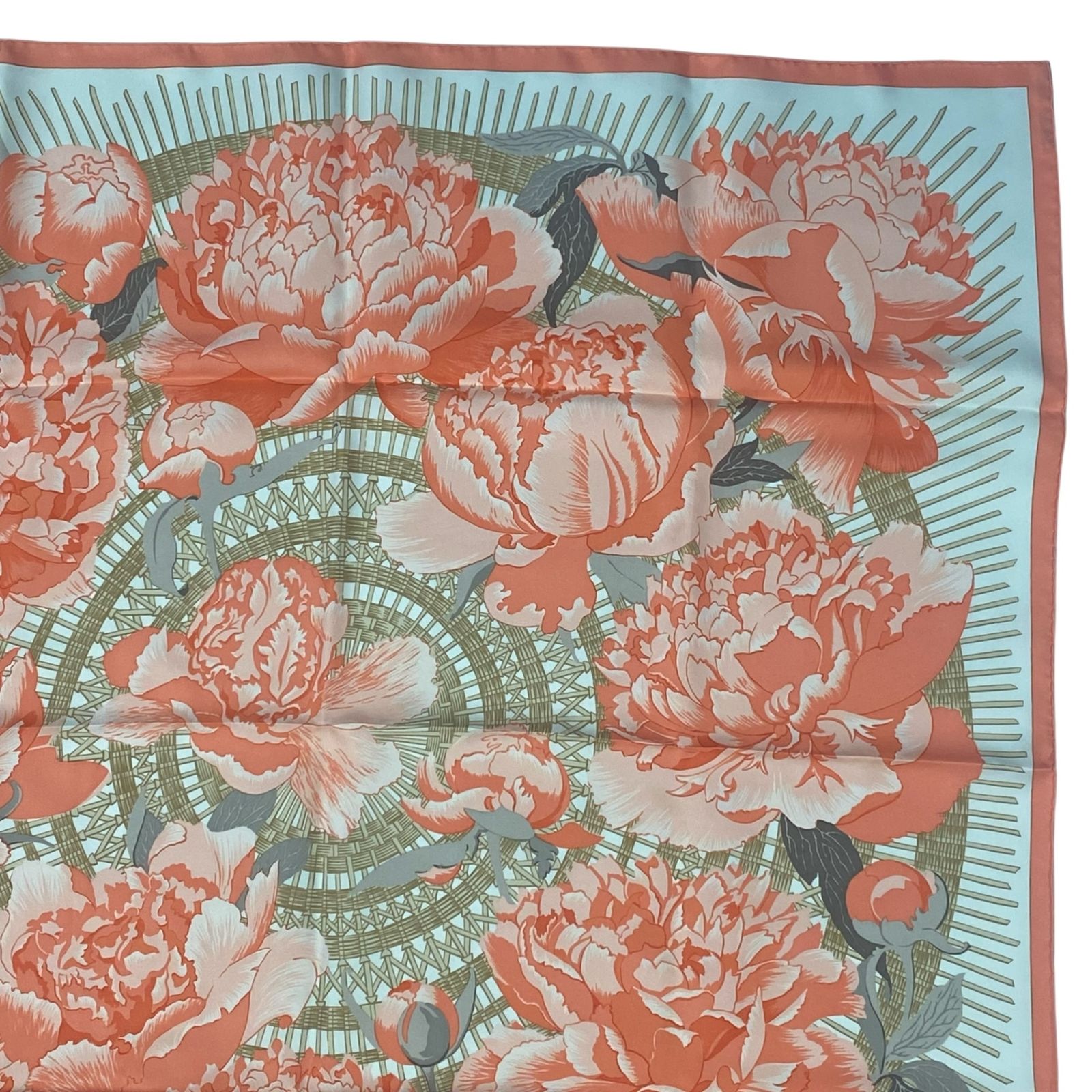 新品同様 HERMES エルメス シルク カレ90 Les Pivoines 芍薬 花柄