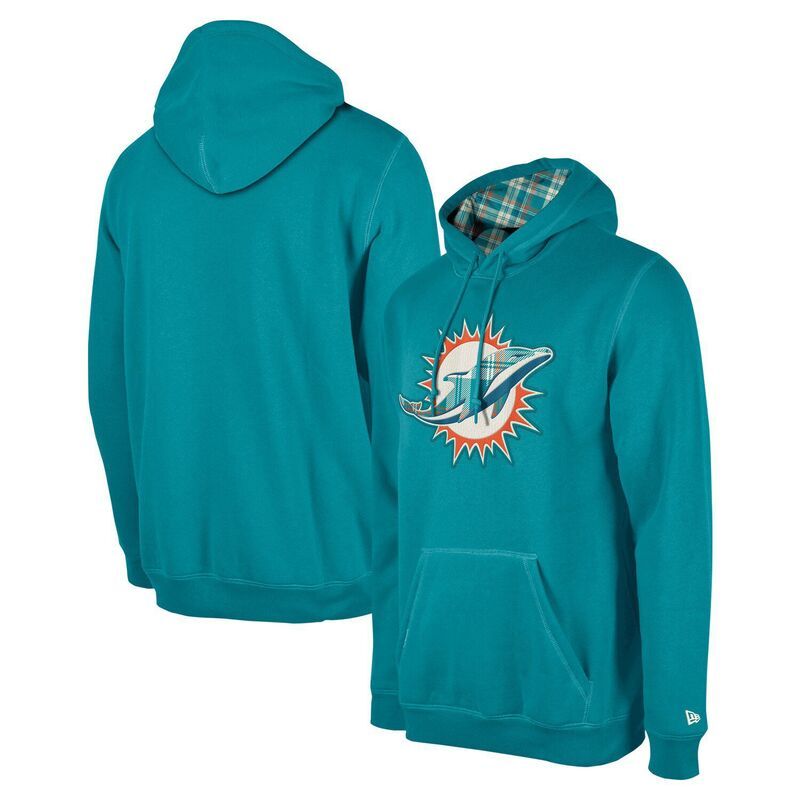 ニューエラ メンズ トップス Tシャツ ダウン パーカー Mens New Era Teal Miami Dolphins 3rdown Plaid Pullover Hoodie Dol Blue ブルー