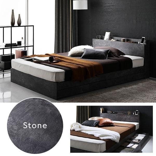 ベッド ダブル ボンネルコイルマットレス付 グレージュ 収納付き 宮