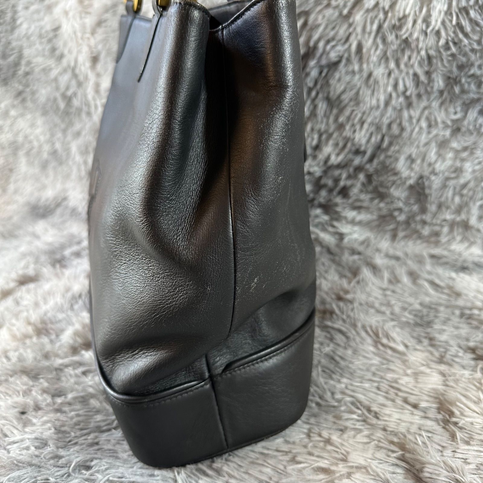 courreges クレージュ ビッグロゴ 本革 レザートートバッグ 黒ブラック 