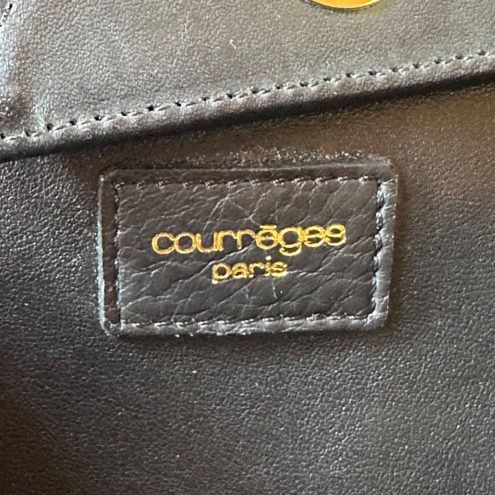 courreges クレージュ ビッグロゴ 本革 レザートートバッグ 黒ブラック 