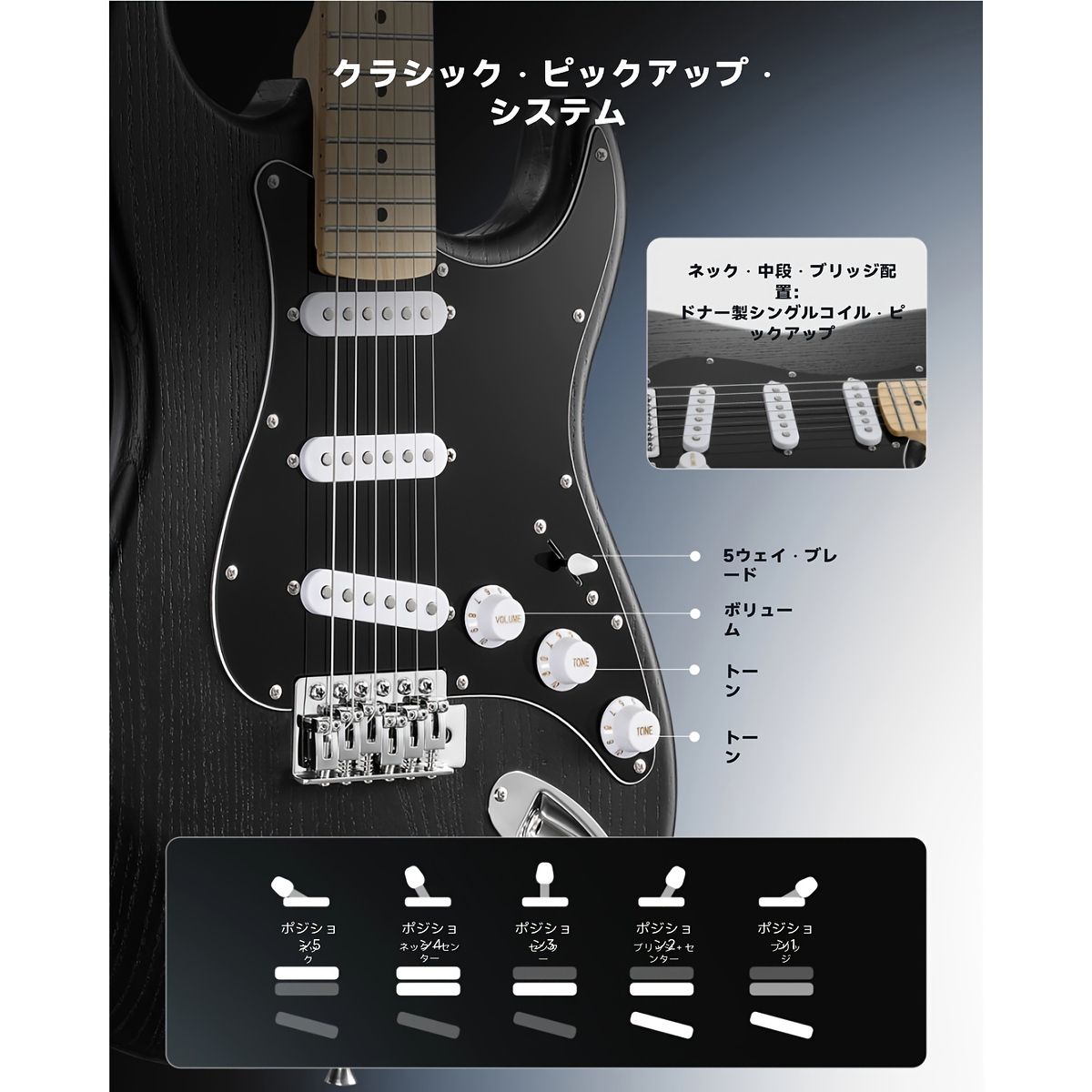 初心者＆プロに最適】エレキギター フルセット 22フレット SSS