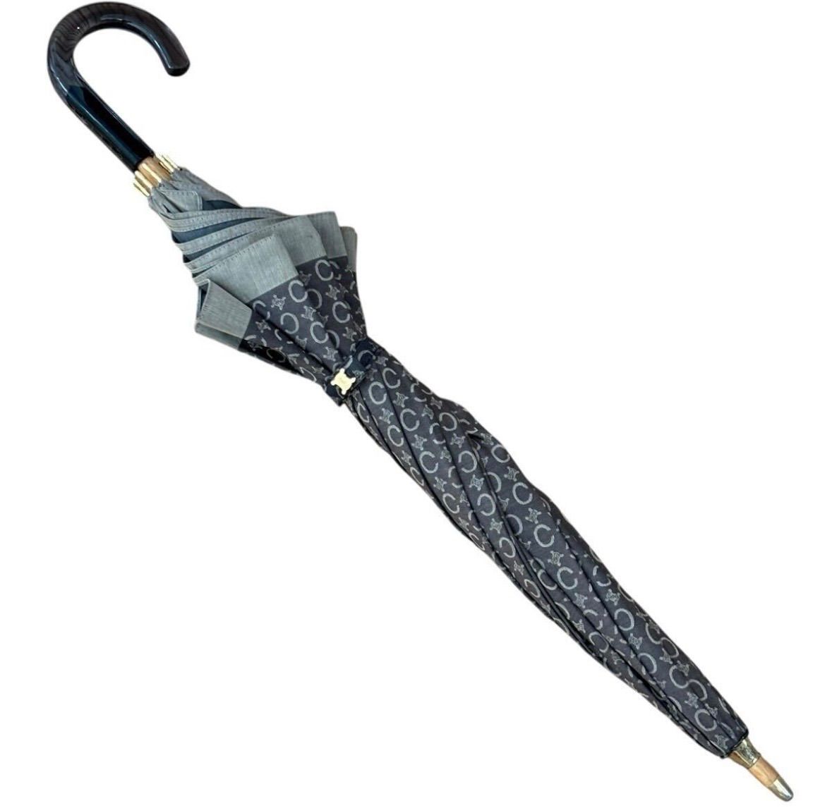 CELINE 美品 トリオンフ 日傘 長傘 ブラウン×ゴールドメタル金具