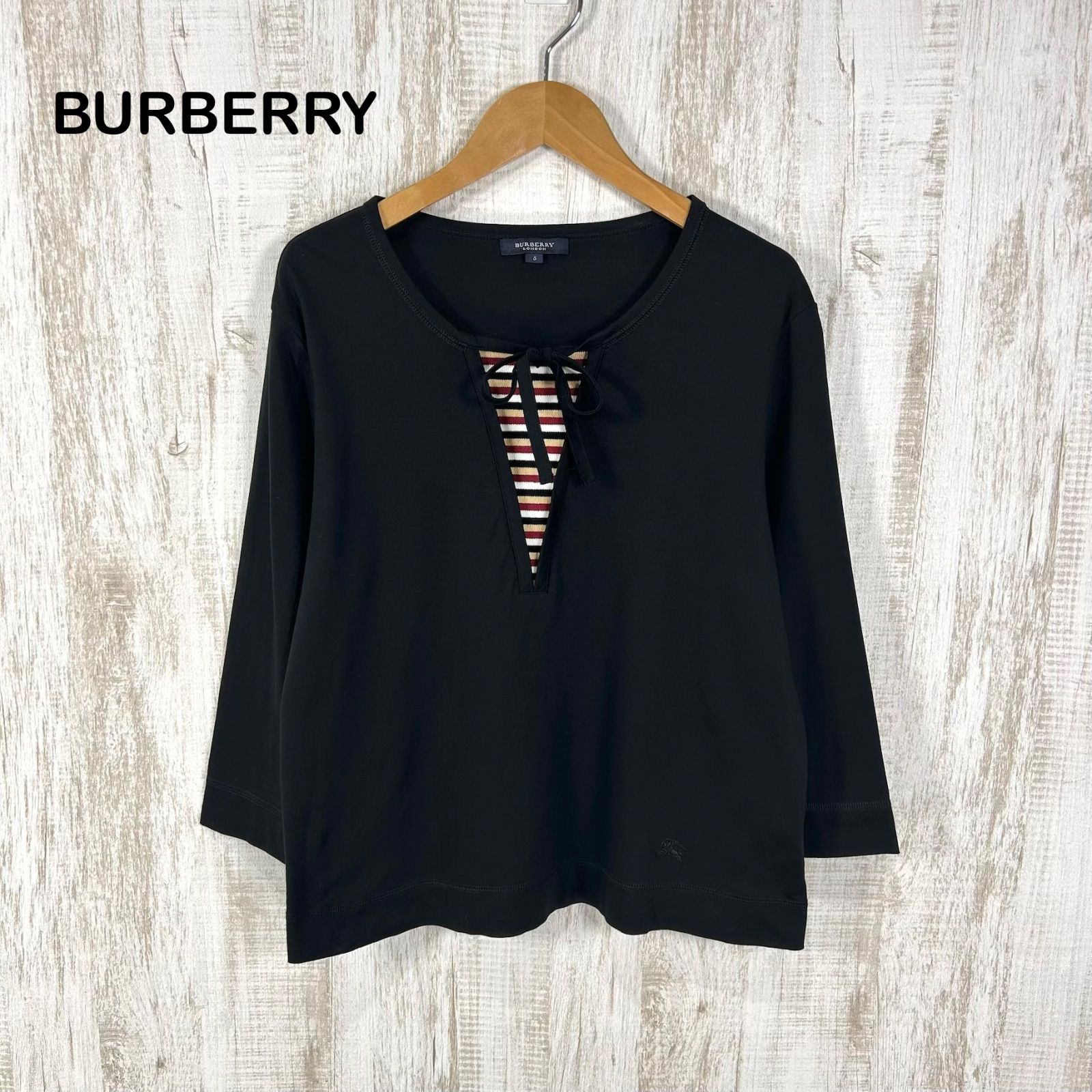 美品 BURBERRY LONDON バーバリーロンドン ホースロゴ刺繍 ボーダー