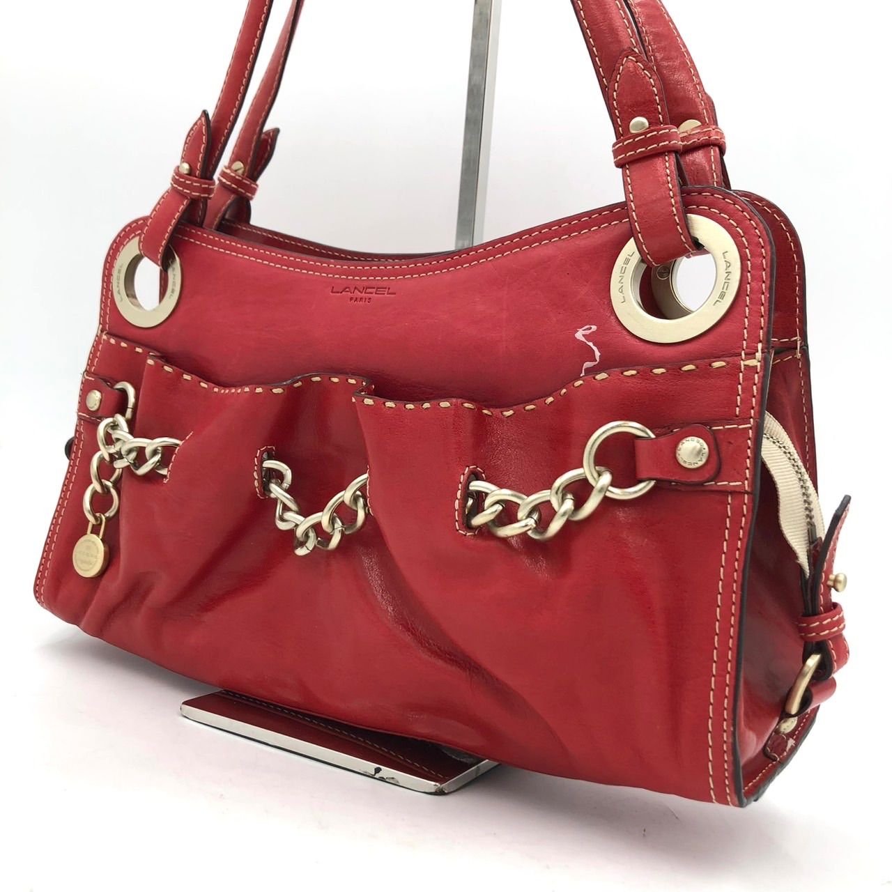 ランセル LANCEL ハンドバッグ ショルダーバッグ レザー 赤 レッド 