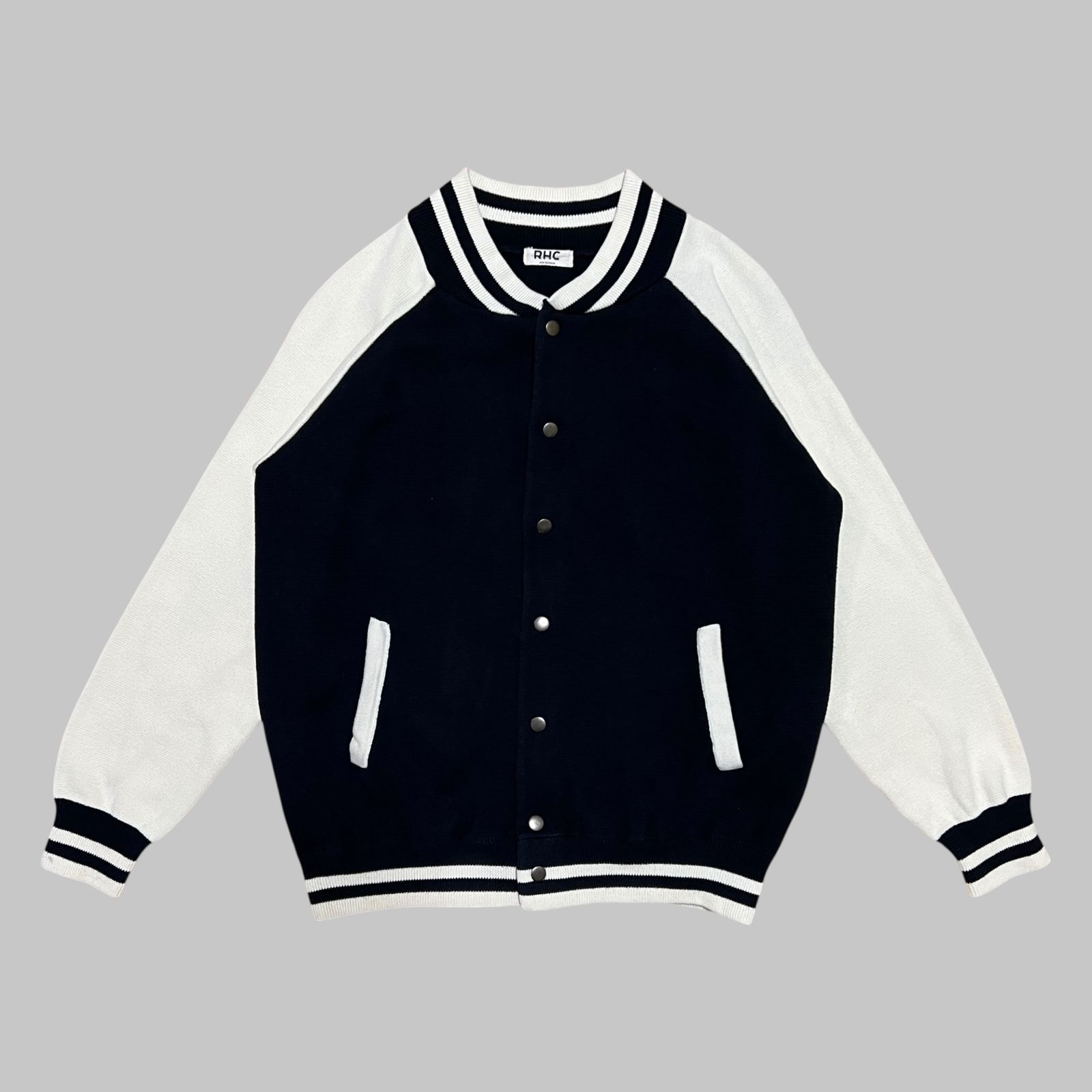 美品】RHC Ron Herman ニットスタジャン M メンズ ブラック×ホワイト