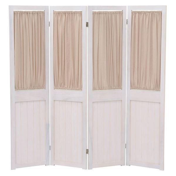 パーテーション 衝立 4連 約幅40cm アンティークホワイト 木製 桐材