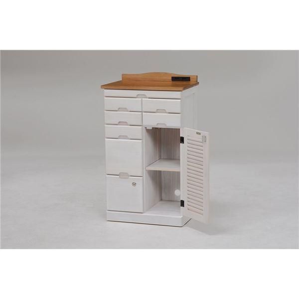 桐製 FAX台/電話台 〔ナチュラル/ホワイト 幅48×奥行32×高さ83cm